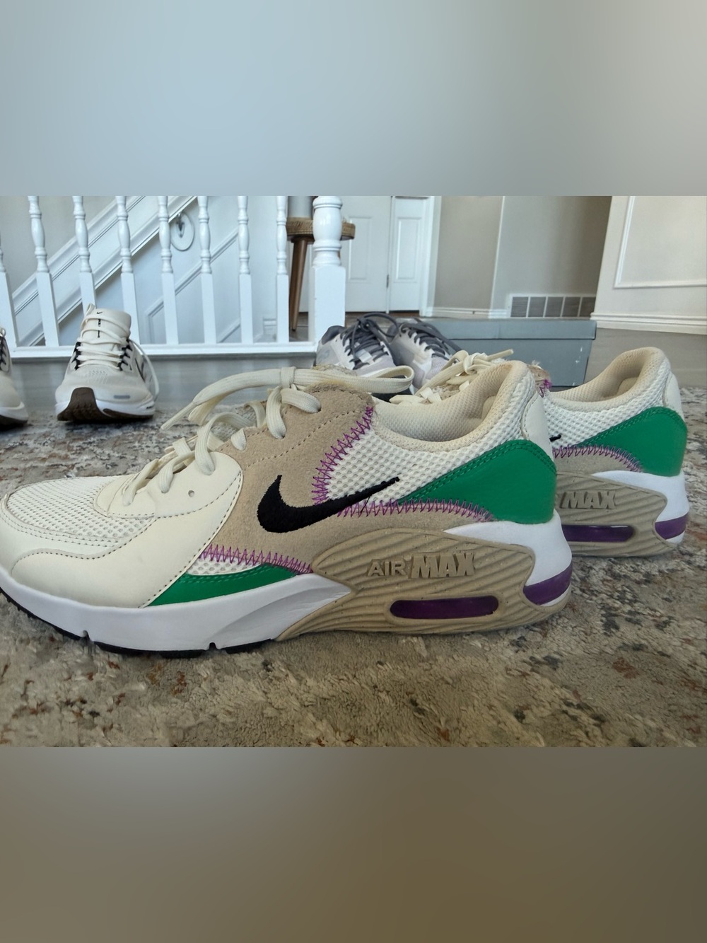 Nike Cream White Sneakers with Green and Purple Accents